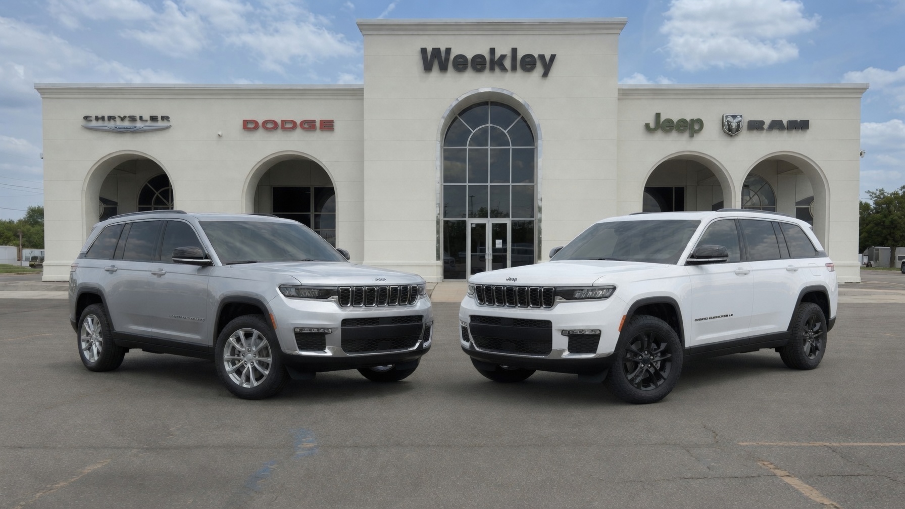 2026 Jeep Grand Cherokee and Cherokee comparison at Weekley CDJR Butler Ohio dealership lot and local roads